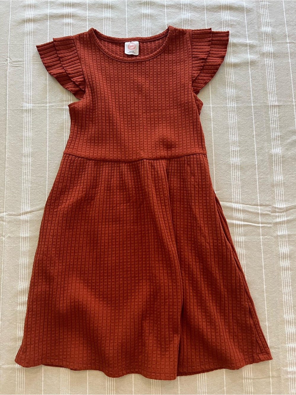 Wonder Nation Rust Waffle Knit Flutter Sleeve Dress